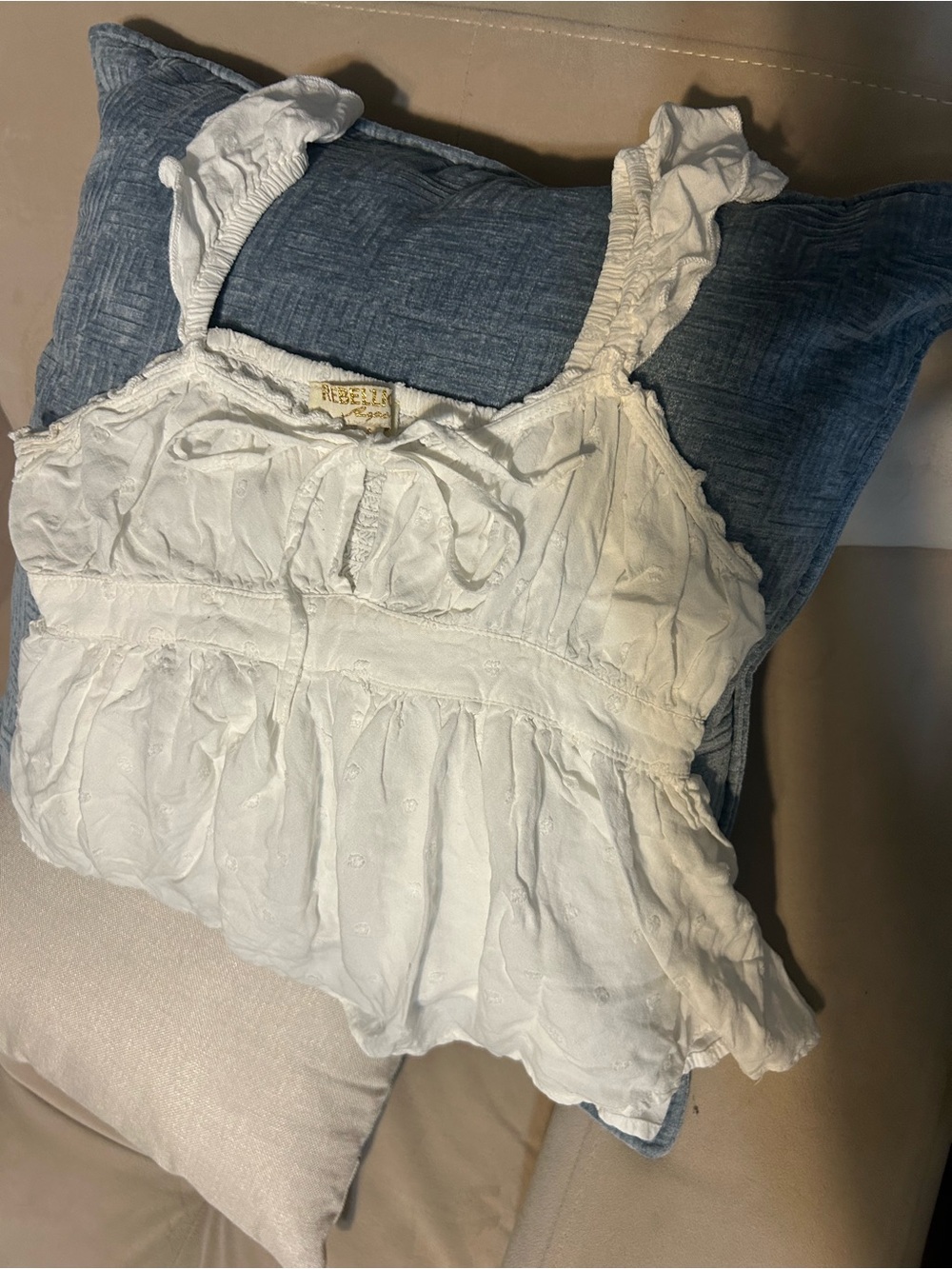 White Ruffled Cotton Camisole Tank - Women's